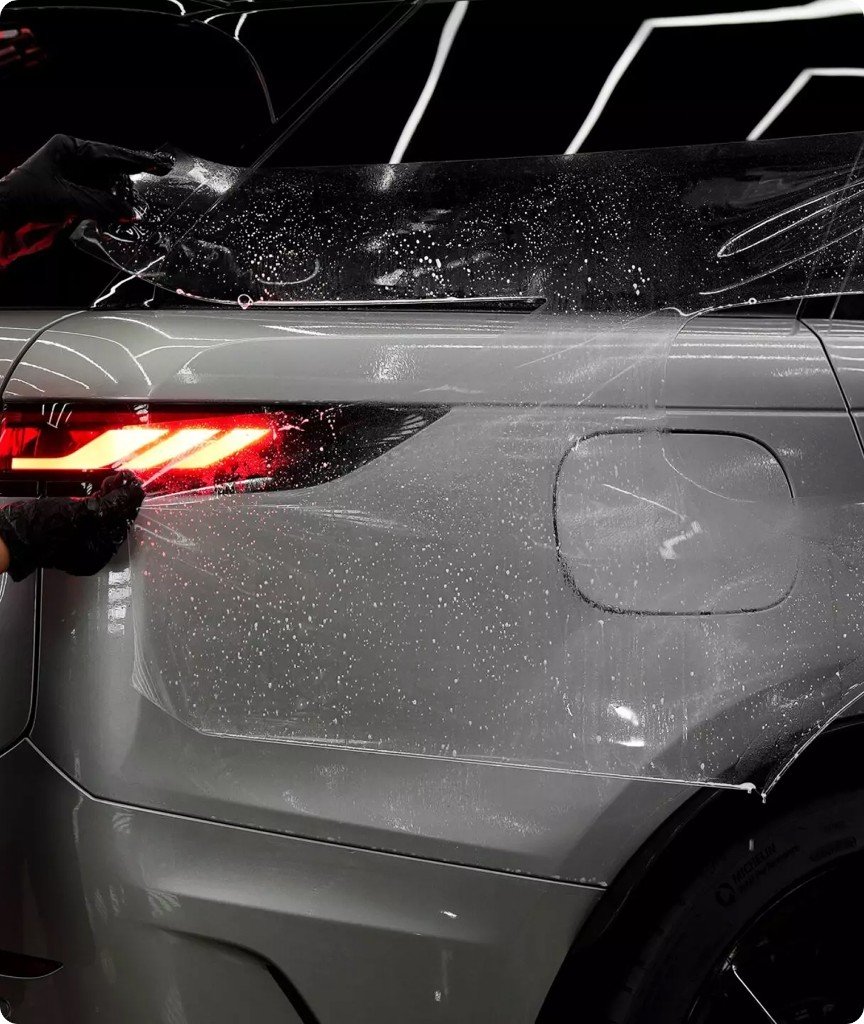 Protected car surface with water-repellent coating